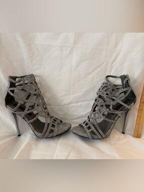 Two Lips Silver Glitter Cage Stiletto Sandals